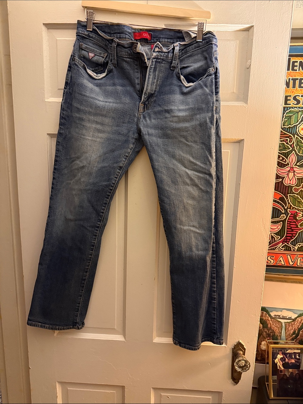 Vintage Guess Men's Straight Jeans in Light Blue Wash